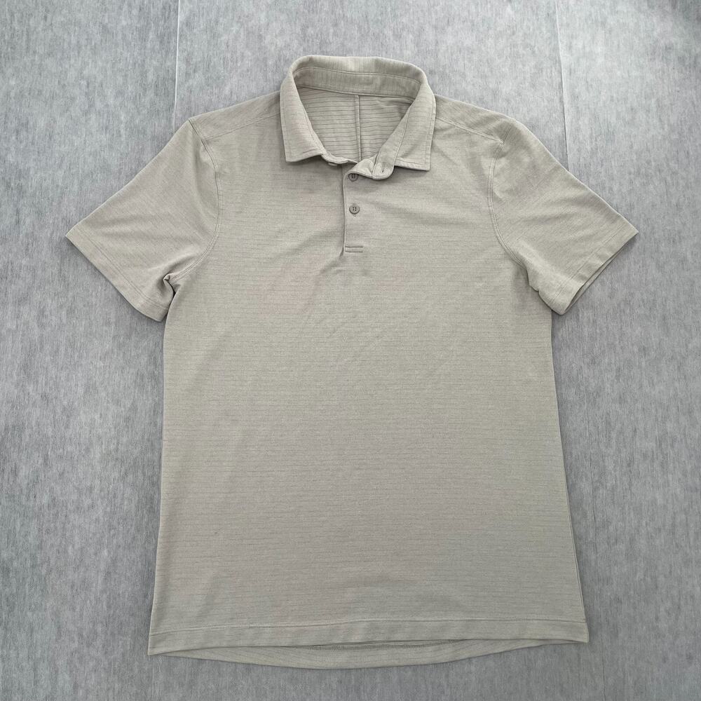 Lululemon Shirt Adult Small Beige Tech Polo Solid Short Sleeve Button Logo Men S
